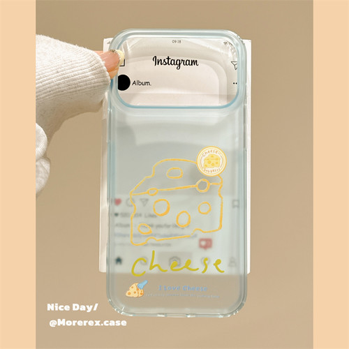 MoreRex ins透蓝磨砂线条奶酪块字母适用苹果17手机壳iphone16promax新款17pro全包14防摔保护套13创意15女款