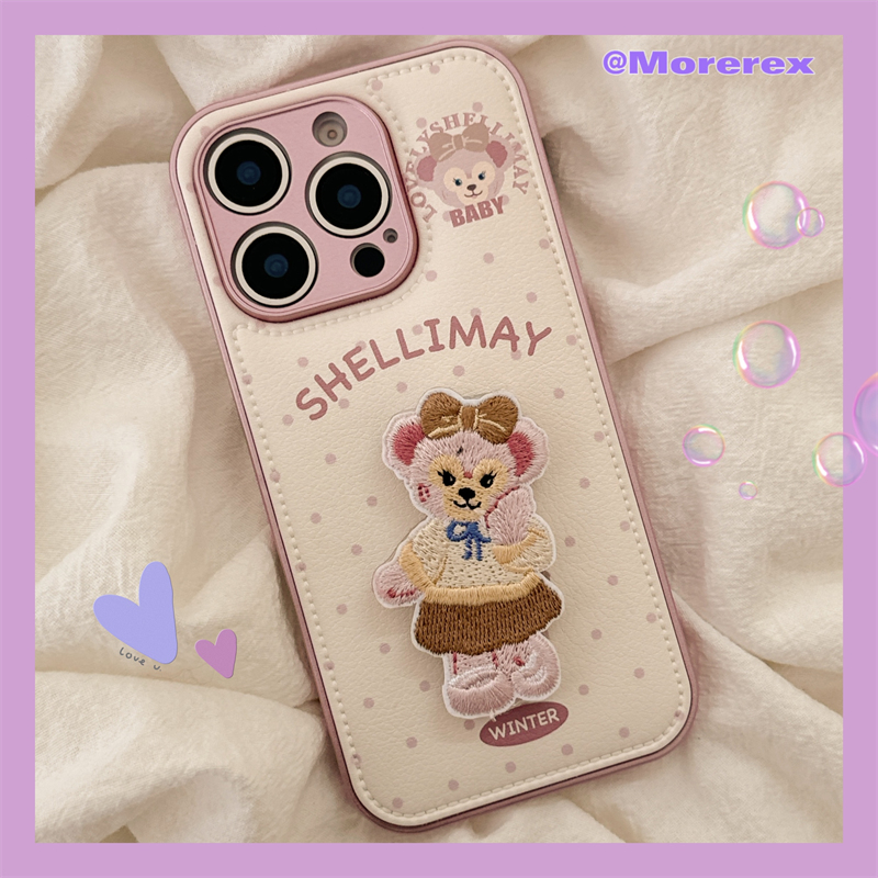 刺绣可爱雪莉玫折叠支架适用苹果16手机壳iPhone16promax新款15Pro全包硅胶15小众14防摔套14Pro苹果13网红12