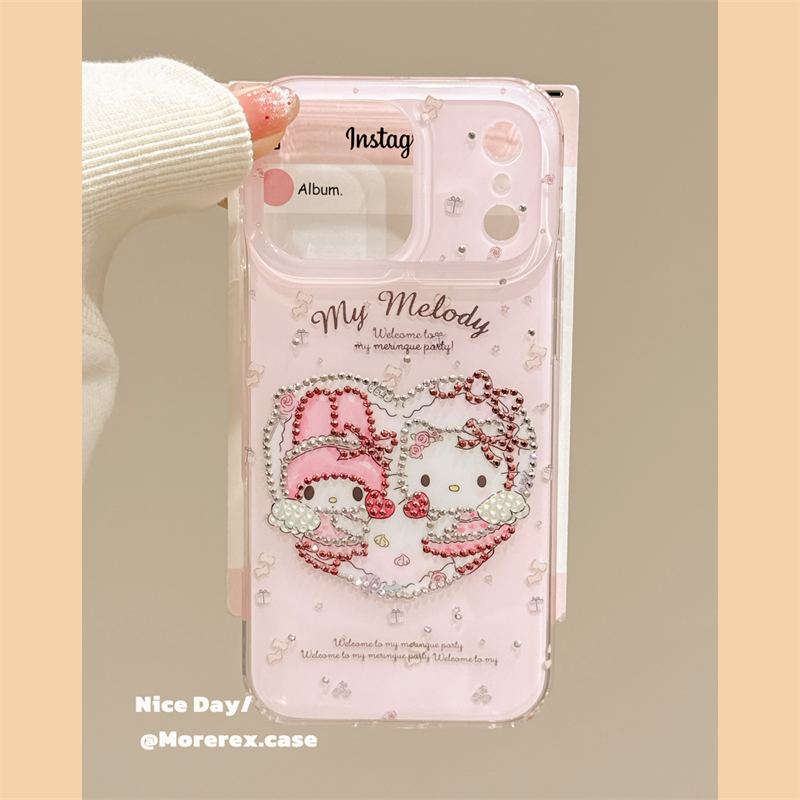 MoreRex 高颜值粉色鎏金水钻美乐蒂哈喽kt适用苹果17手机壳iphone16promax新款15pro双层14防摔保护套13女17