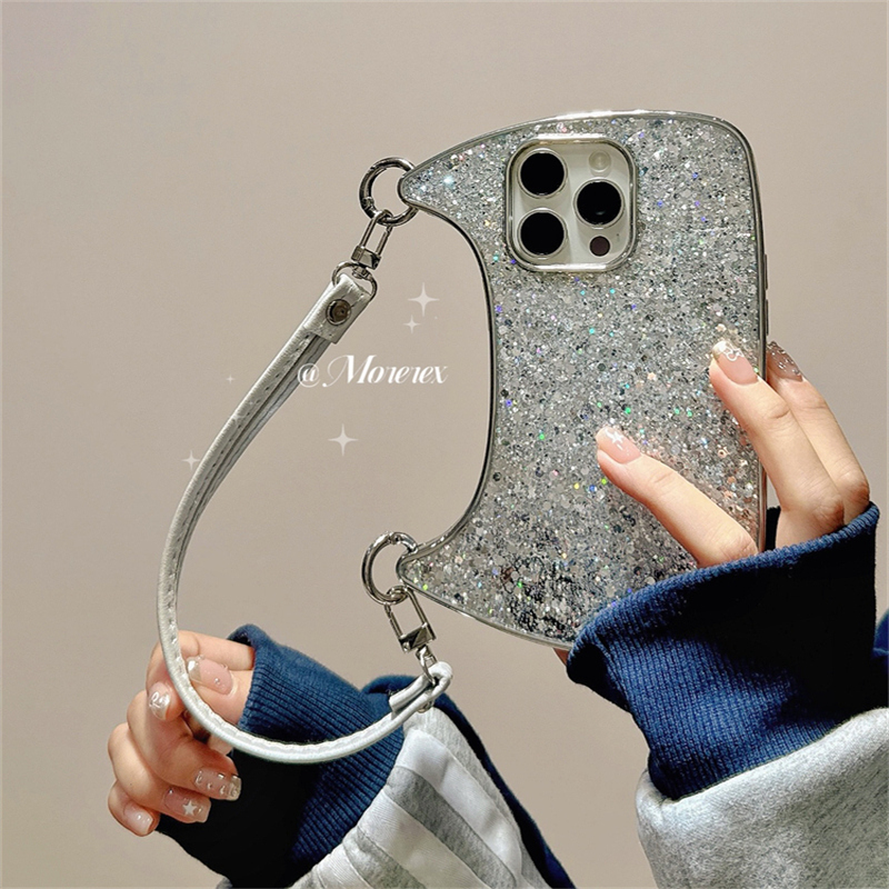 冷淡风简约闪粉手提包包带挂绳适用苹果13手机壳奢华高级感iphone15promax新款14女16硅胶12防摔全包11保护套