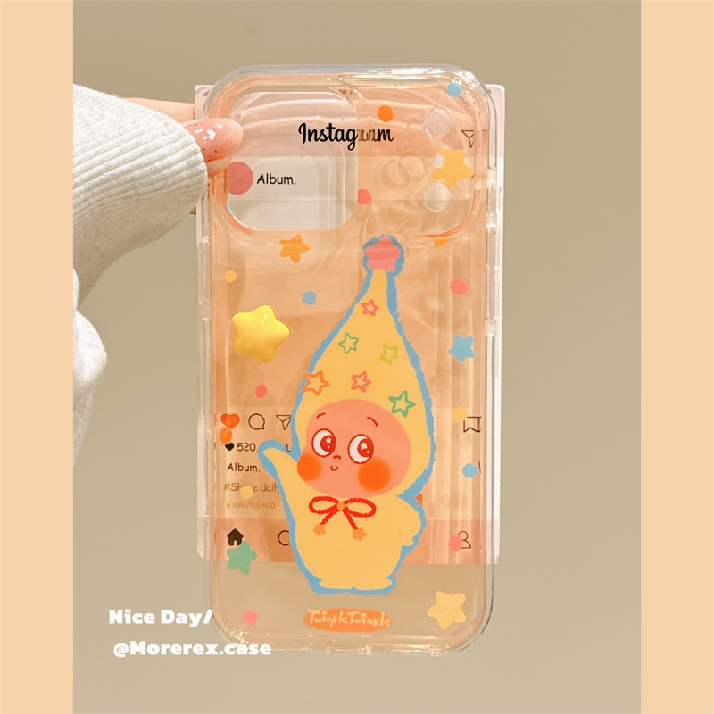 MoreRex 透色立体旋转星星小人可爱卡通适用苹果17手机壳iphone16promax新款15pro双层14防摔保护套13/17女款