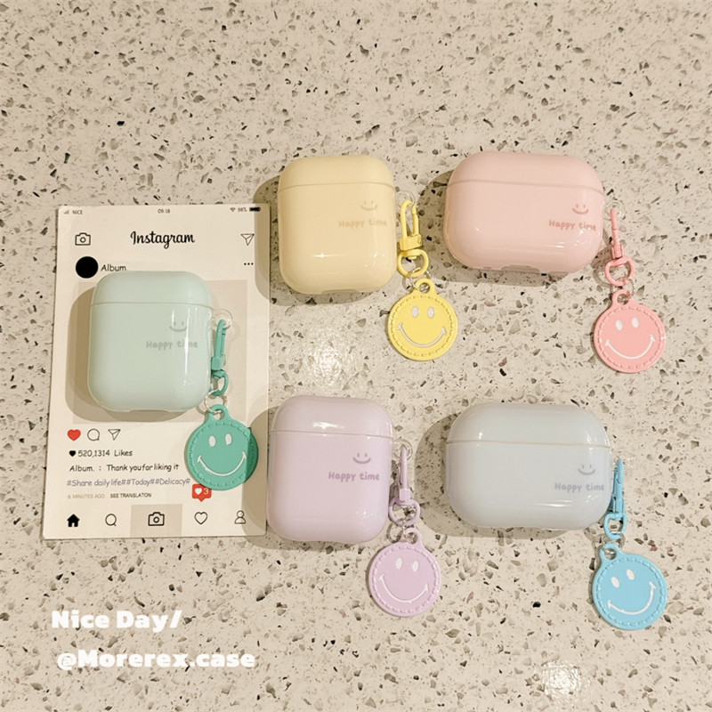MoreRex 简约可爱马卡龙笑脸英文适用苹果AirPods4保护壳airpods1/2/3蓝牙无线耳机套airpodspro二三四代新款