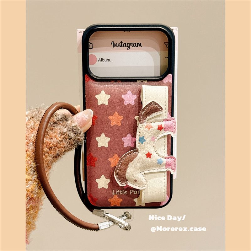 MoreRex轻奢高级感皮质星星小马手腕带适用苹果17手机壳iphone16promax新款15pro创意14防摔保护套13全包17女