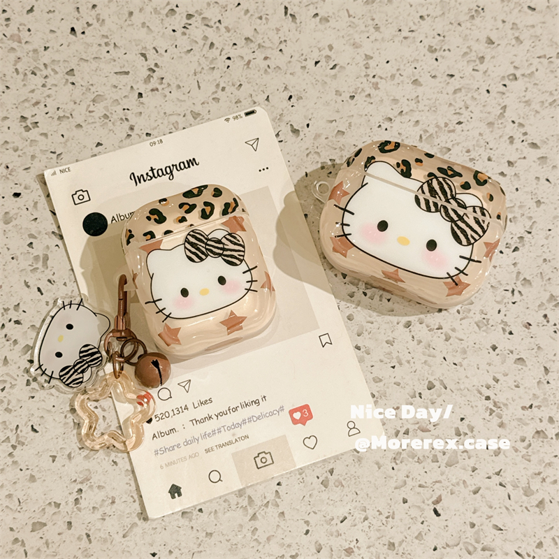 MoreRex 可爱豹纹星星HelloKitty适用苹果AirPods4保护壳airpods1/2/3蓝牙无线耳机套airpodspro二三四代新款