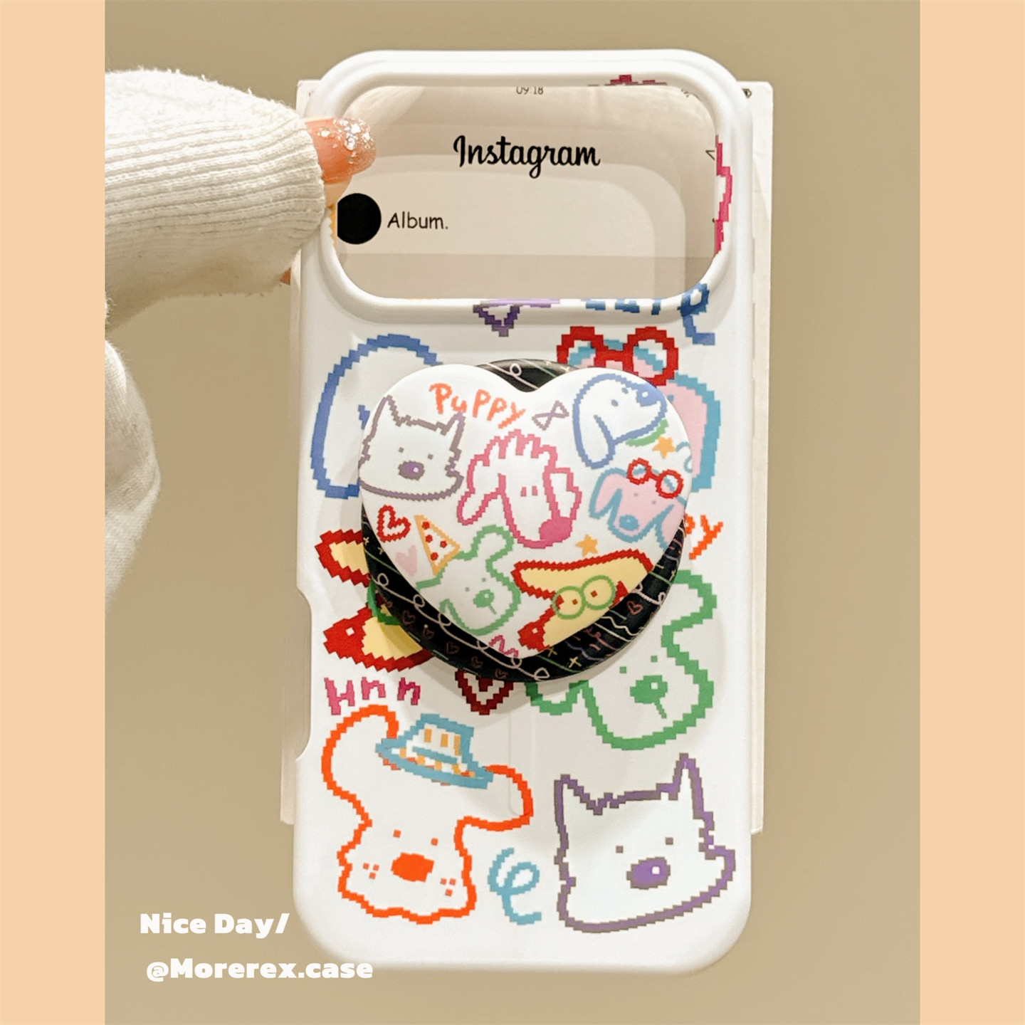MoreRex童趣彩色绘画线条小狗涂鸦磁吸支架适用苹果18手机壳iphone17promax新款18pro全包15防摔保护套14女16