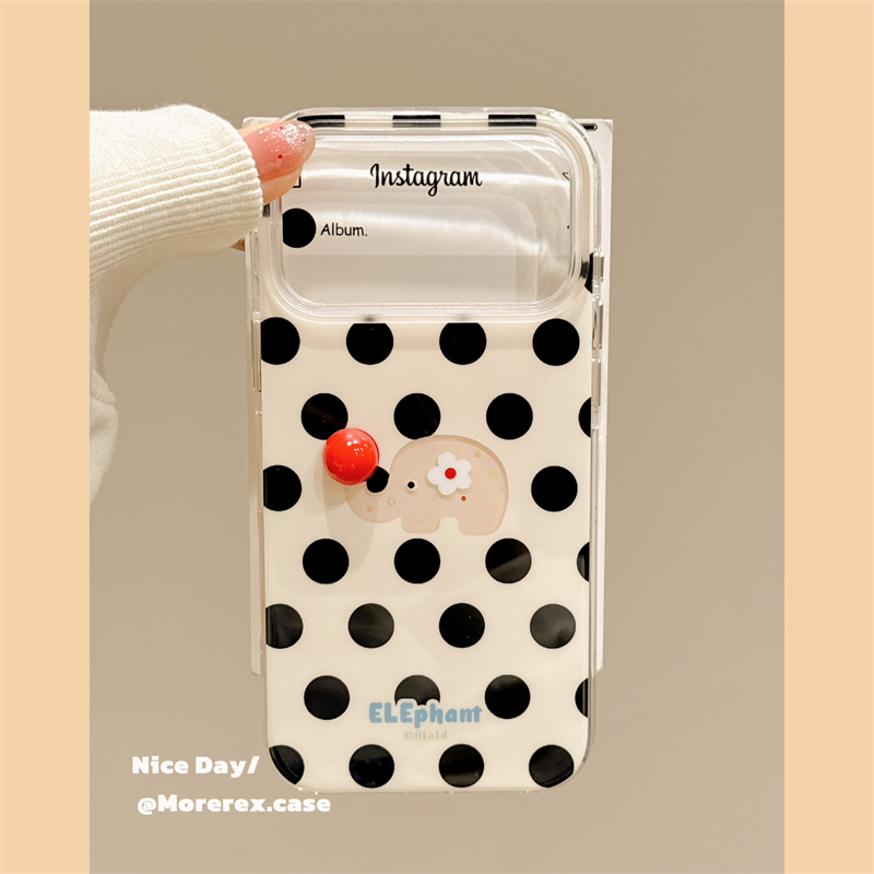 MoreRex 日韩可爱黑波点大象缕空立体圆球适用苹果17手机壳iphone16promax新款15pro创意14防摔保护套13女17