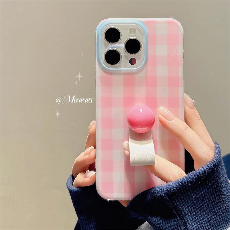 简约粉色少女心格子纹带配件适用iphone15手机壳高级感苹果13promax小众新款11硅胶女14防摔12全包16pro软壳