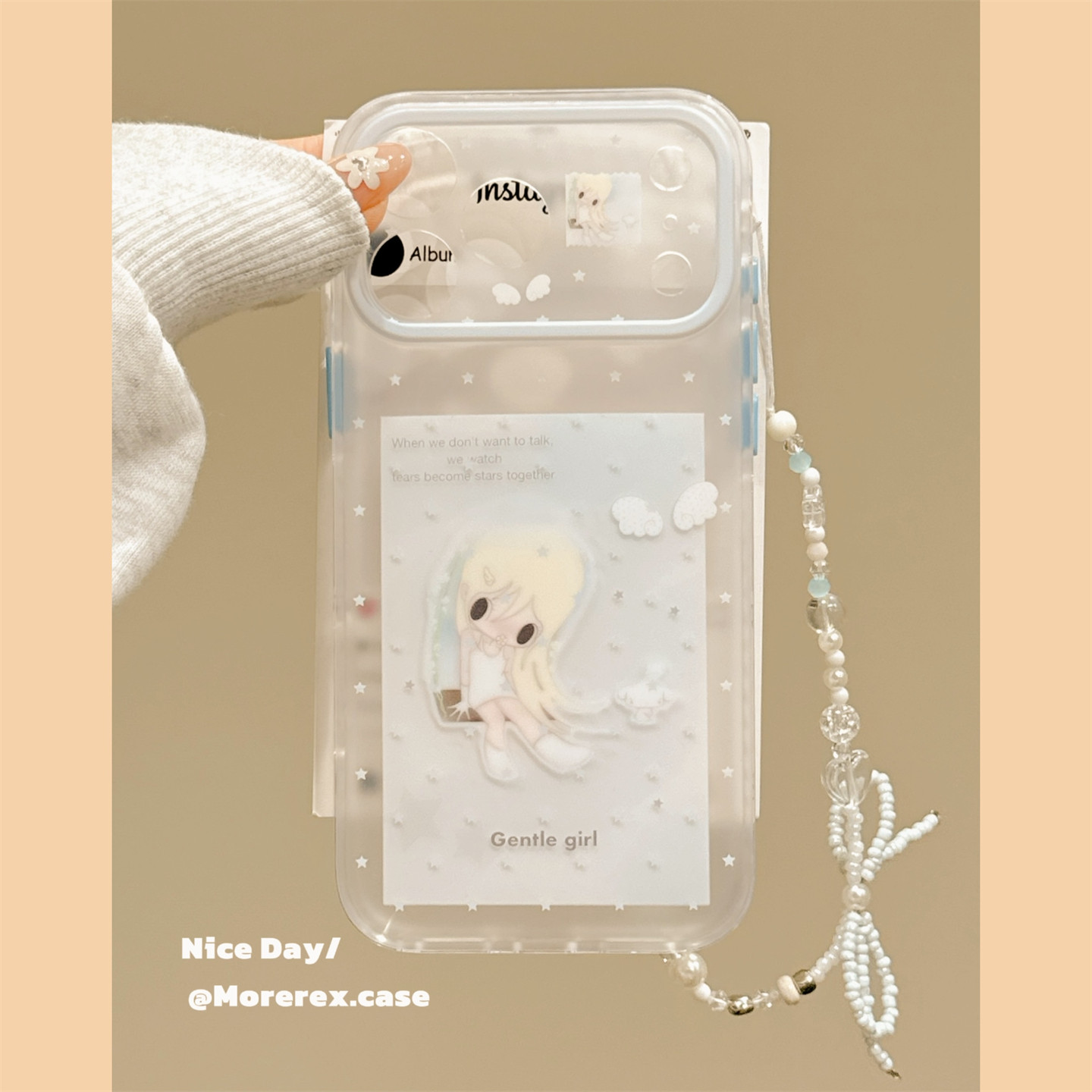 MoreRex ins磨砂可爱野有上秋女孩带链条适用苹果18手机壳iphone17promax新款18pro全包15防摔保护套14女款16