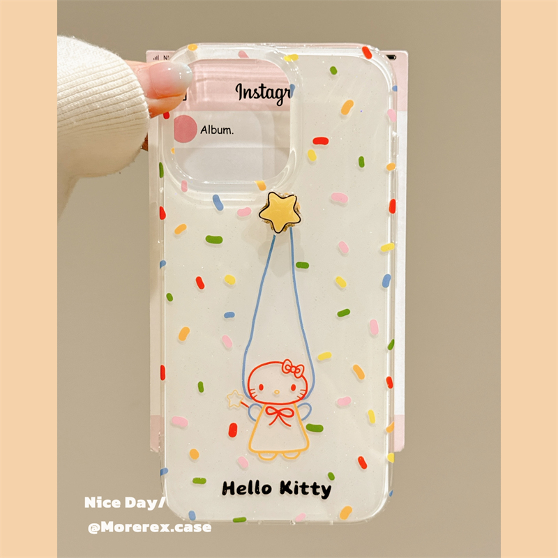 MoreRex彩色可爱旋转星星哈喽kt凯蒂猫适用苹果15手机壳iphone17promax新款14双层13全包防摔保护套16pro女款