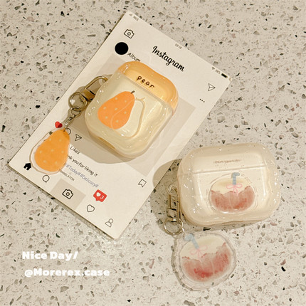 MoreRex ins小众椰子雪梨带挂饰适用苹果AirPods4保护壳airpods1/2/3蓝牙无线耳机套airpodspro二三四代新款