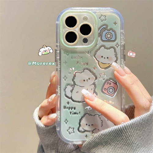 绿色可爱卡通猫咪适用苹果16promax手机壳镜面iphone14新款13日韩风12女款14pro硅胶镜子13promax防摔11全包