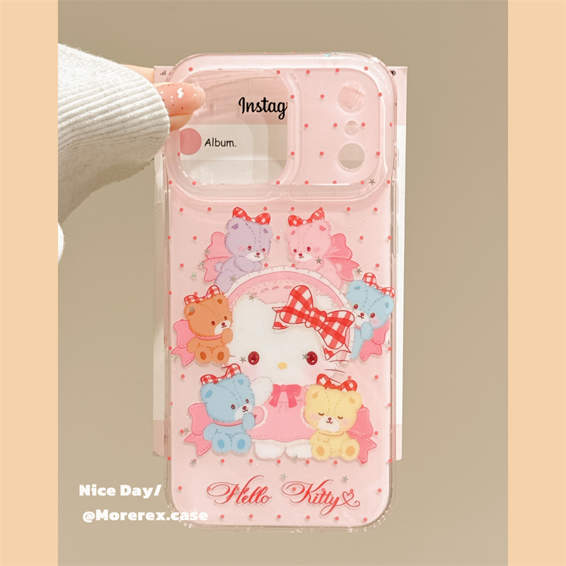 MoreRex细闪粉色波点小熊哈喽kt适用苹果17手机壳iphone16promax新款15pro双层14防摔保护套13全包17女款超火