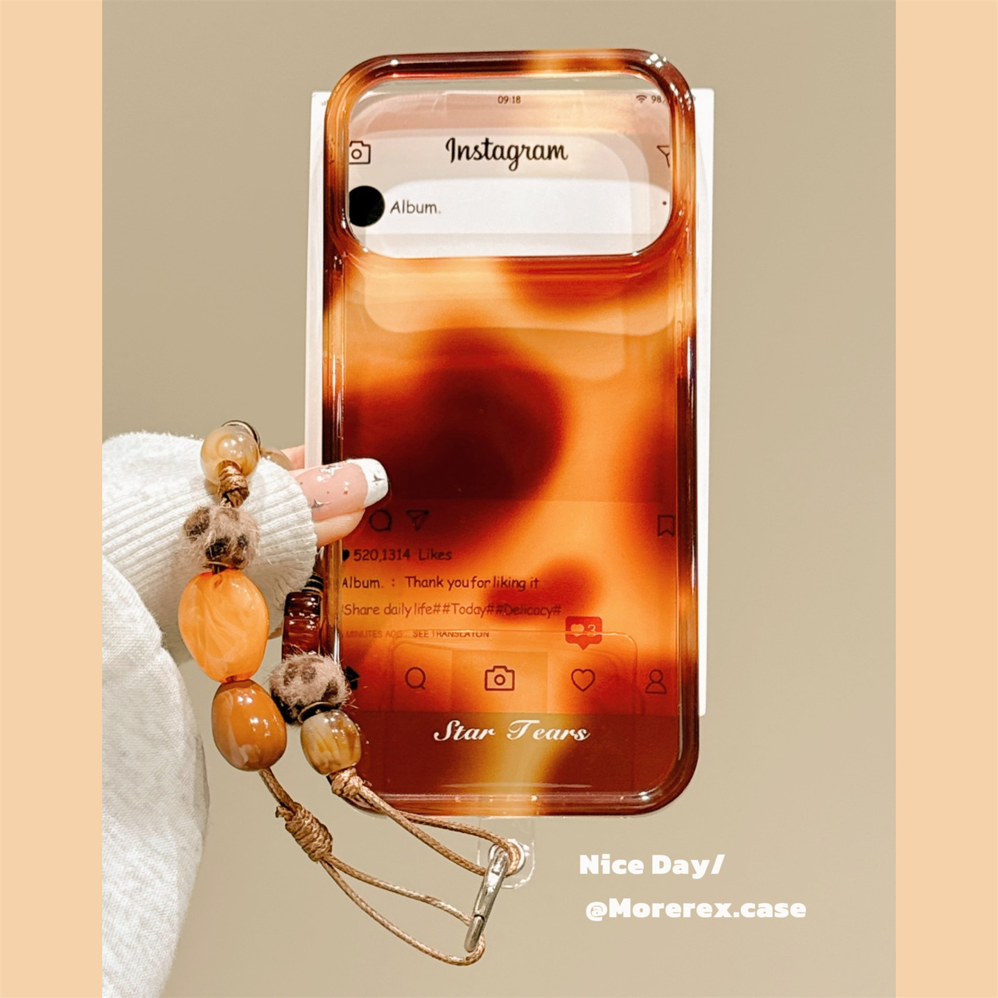 MoreRex 复古ins美拉德玳瑁晕染带链条适用苹果18手机壳iphone17promax新款18pro小众15全包防摔保护套14女16