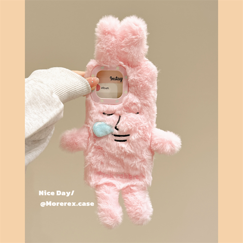 MoreRex搞怪可爱毛绒茸立体打瞌睡兔子适用苹果17手机壳iphone16promax新款15pro秋冬14防摔保护套13创意17女