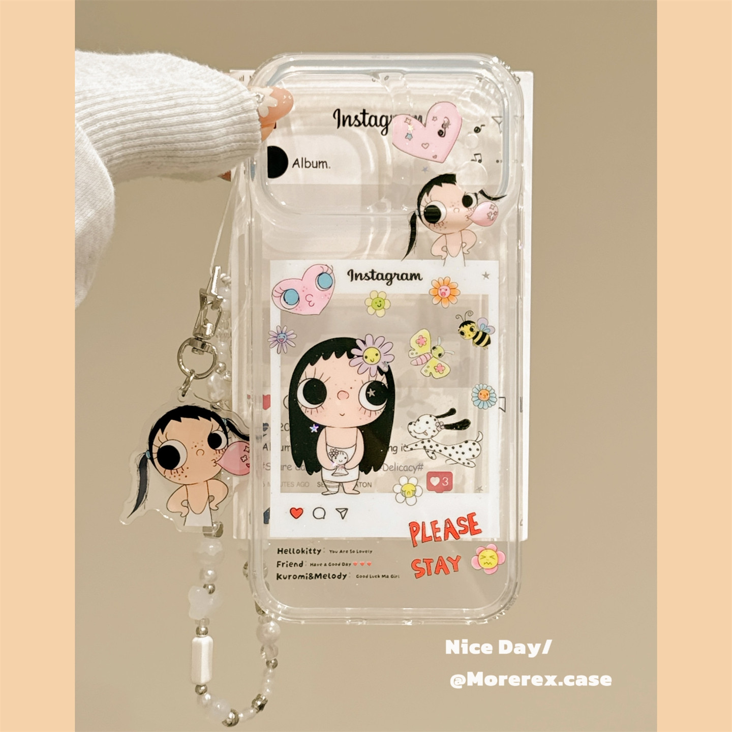 MoreRex透明可爱相框蜜蜂小玉带链条适用苹果17手机壳iphone16promax新款17pro全包14防摔保护套13女款15日韩