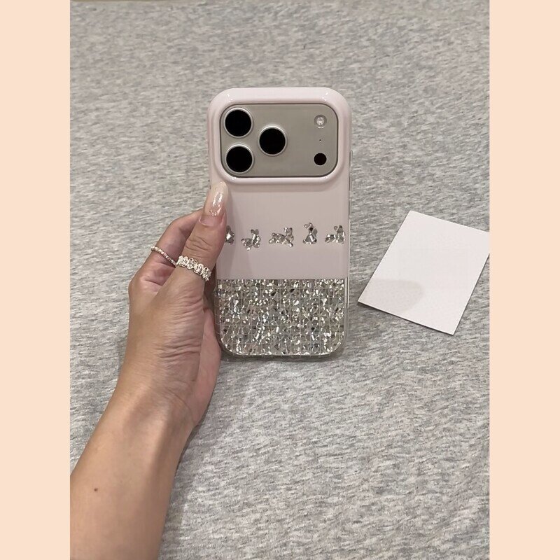 MoreRex 小众ins钻石纹拼接小兔适用苹果18手机壳创意iphone17promax新款18pro全包15防摔保护套14女款16超火