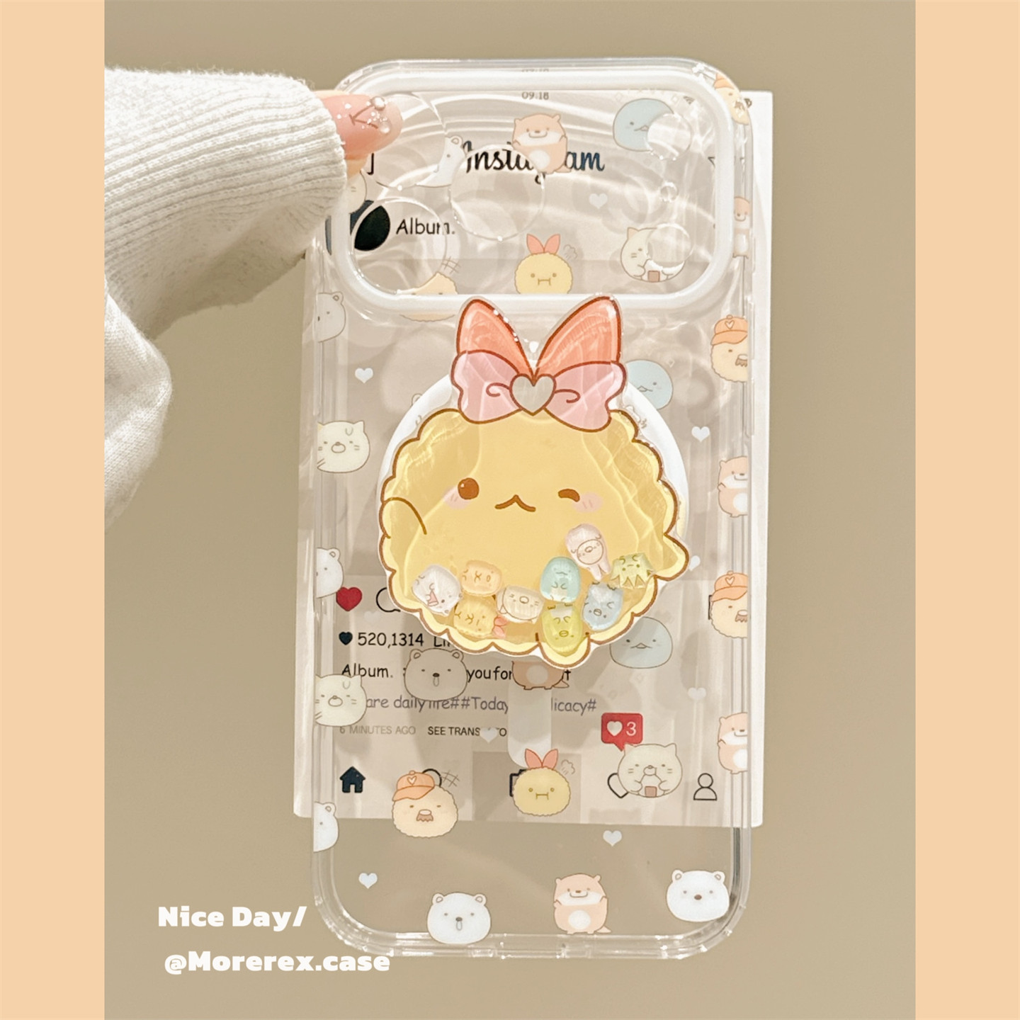 MoreRex 软萌ins透明炸虾角落生物适用苹果18手机壳磁吸支架iphone17promax新款18pro全包15防摔保护套14女16