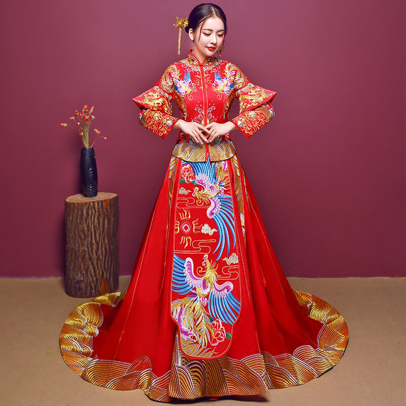 秀禾服龙凤褂新娘2020新款拖尾中式结婚礼h服嫁衣旗袍敬酒服秀和