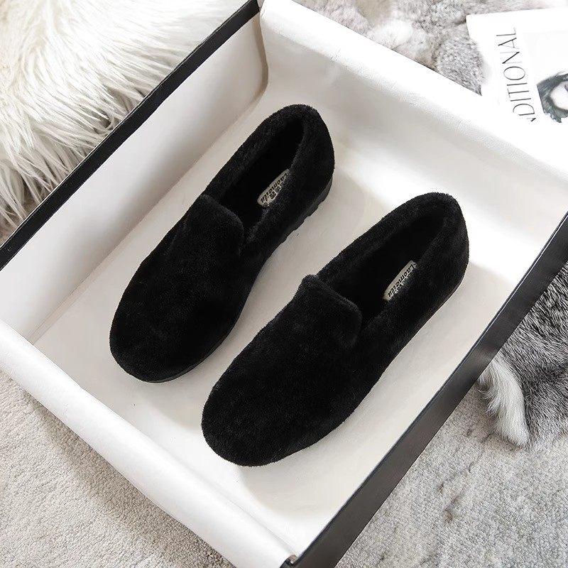 高级感圆头平底休闲毛毛鞋女款一脚蹬冬季加绒保暖百搭外穿豆豆鞋