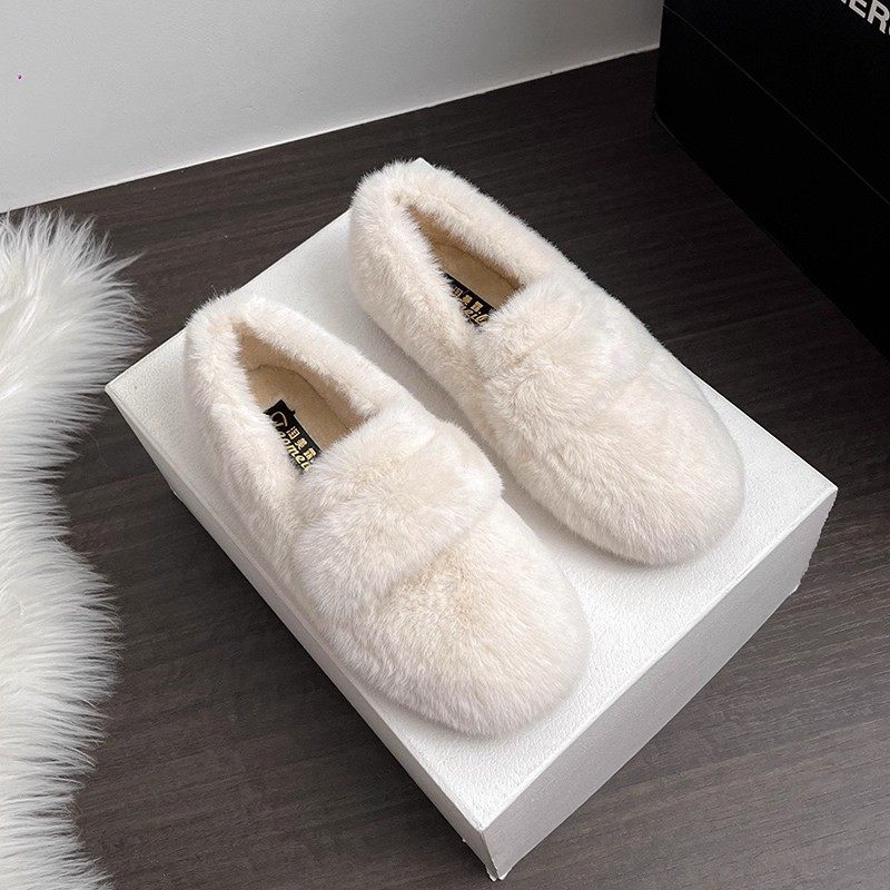 法式白色显脚小毛毛鞋女款冬季新款一脚蹬加绒保暖外穿厚底豆豆鞋,女鞋,乐福鞋（豆豆鞋）,淘宝优惠券,粉丝福利购,淘宝优惠卷