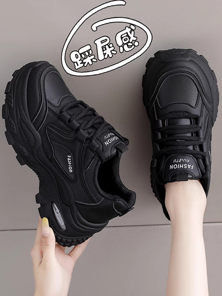 黑色轻便厚底不累脚老爹鞋女秋季新款潮流休闲软底显瘦百搭运动鞋