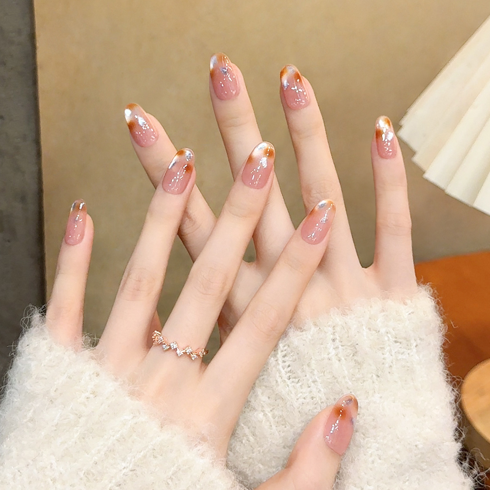 冰蓝琥珀晕染纯手工穿戴甲中长款秋冬显白猫眼美甲高级感指甲贴片,彩妆/香水/美妆工具,穿戴甲/甲片,淘宝优惠券,粉丝福利购,淘宝优惠卷