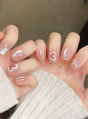 爱心猫眼裸色穿戴甲手工短款豆豆美甲贴片高级感指甲片2026新年款