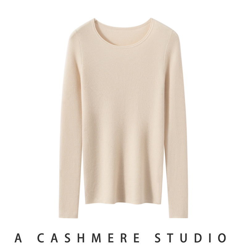 圣岩68支精纺100%山羊绒圆领毛衣