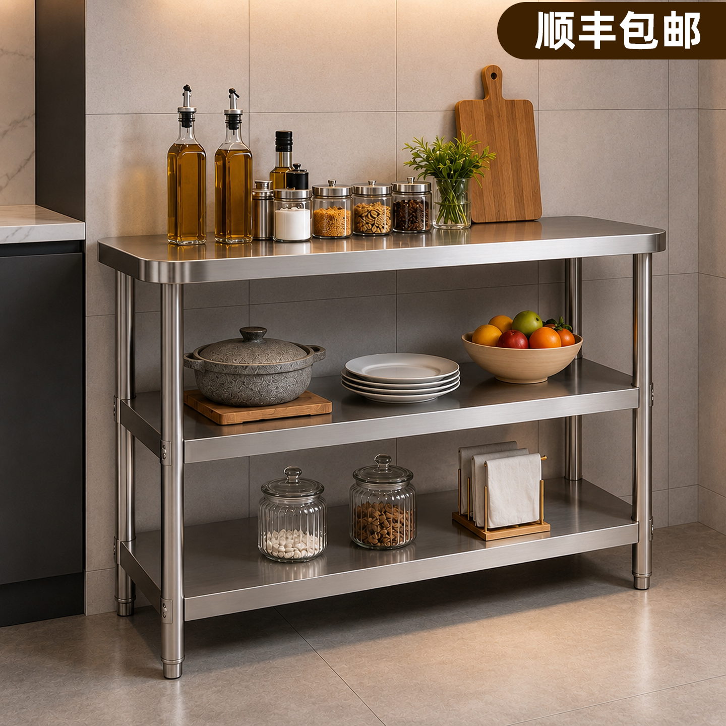多层加厚不锈钢厨房操作台可定制图片