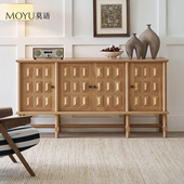 复古原木风客厅储物置物柜家用玄关实木边柜 莫语 卡其餐边柜法式