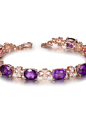 热卖四叶草红碧玺红宝石手链 时尚气质镀玫瑰金奢华钻石手链