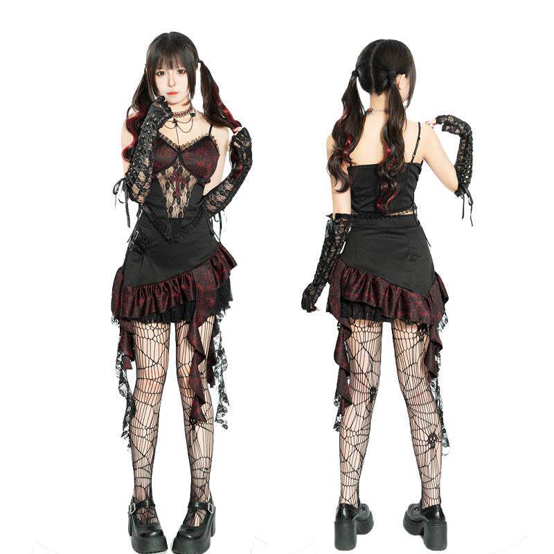 万圣节复古公爵复古裙子猫系宫廷风蕾丝抹胸分体式套装裙COS服