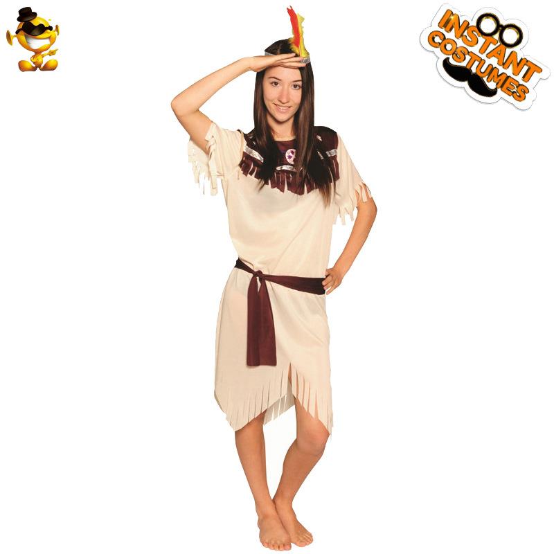 万圣节女款灰白印第安野人服装化妆舞会COS土著人演出服分销