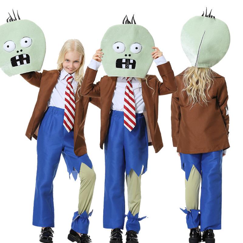 万圣节COS植物大战僵尸男女儿童卡通成人儿童头套服饰表演演出服