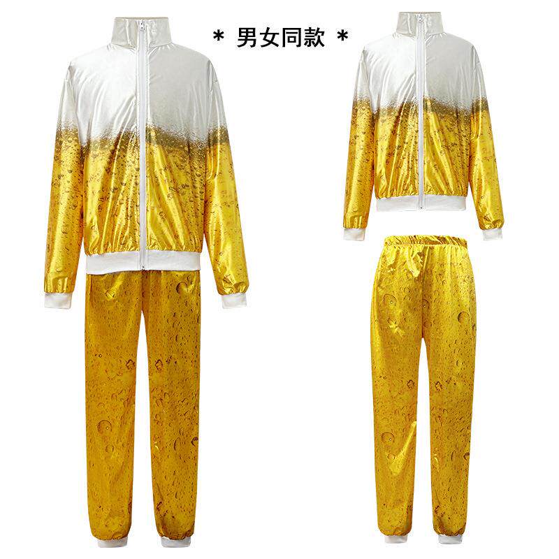 【工厂定制】啤酒印花运动装上衣长裤套装cosplay迪斯科派对男女