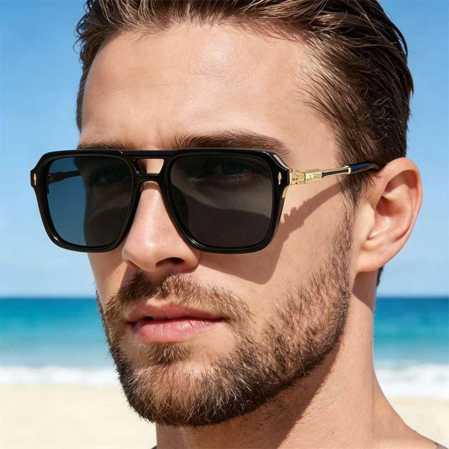 新款欧美男飞行员眼镜复古双粱方框太阳镜墨镜现货9045