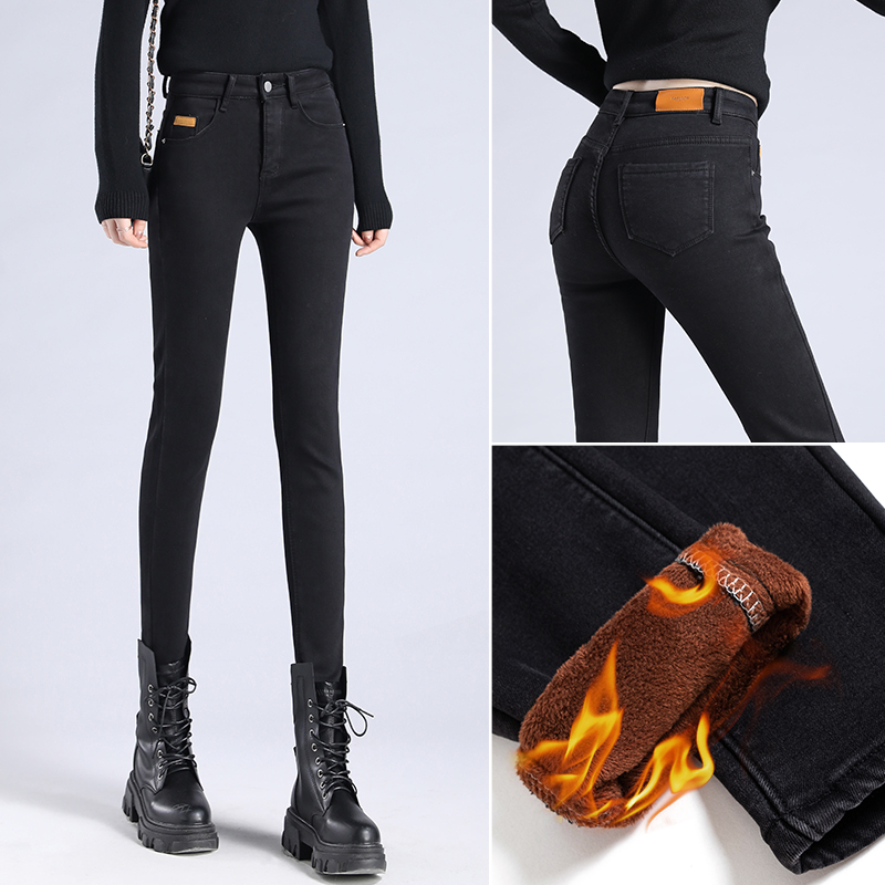 2025秋冬新款加绒加厚牛仔紧身裤