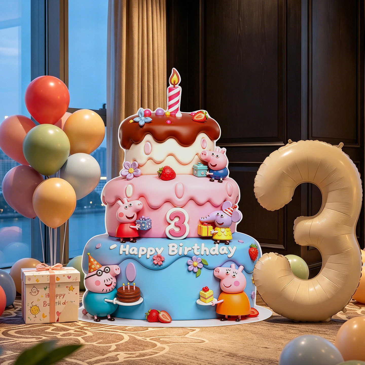 儿童生日小猪佩奇蛋糕KT板套装宝宝气球数字布置拍照装饰布置道具