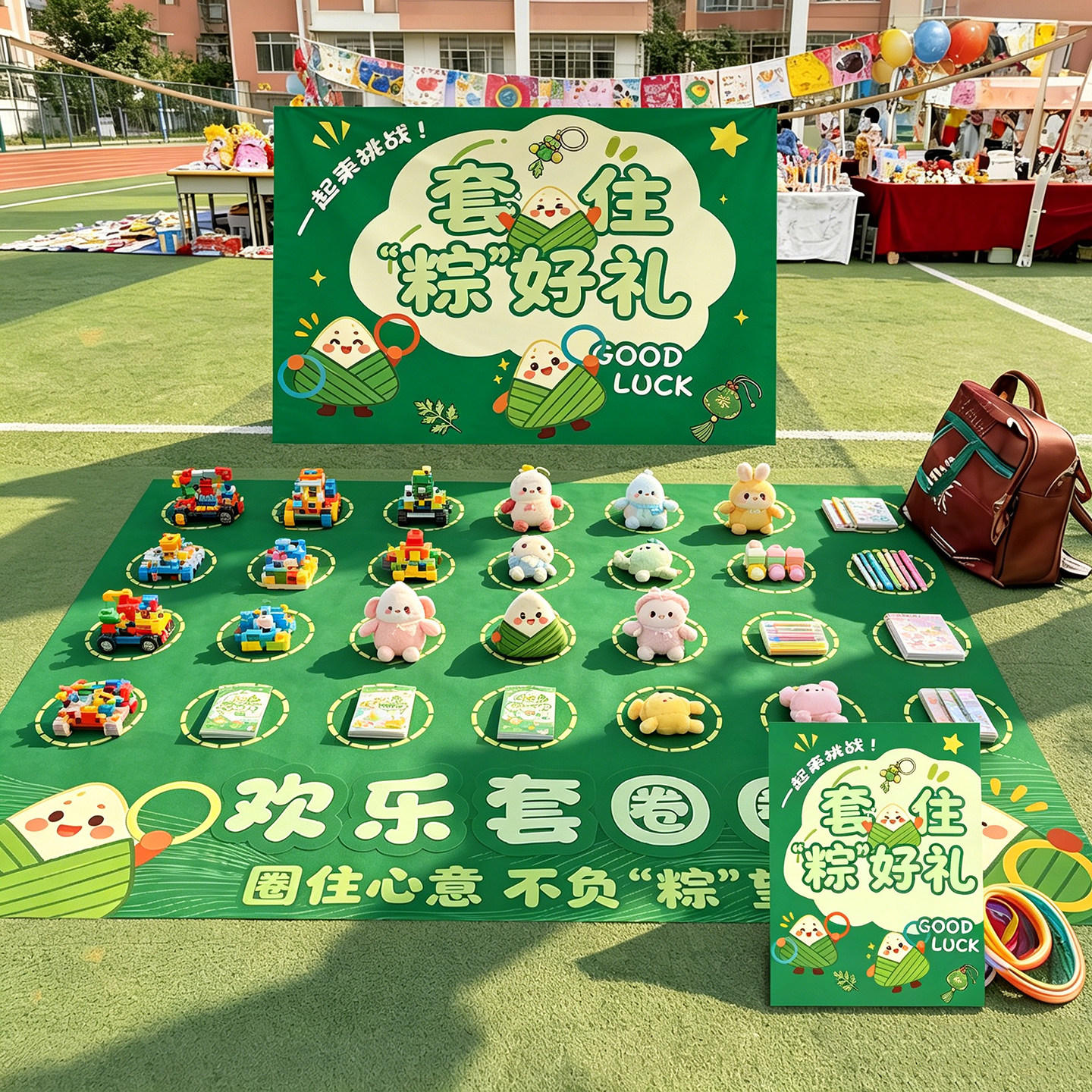 幼儿园跳蚤市场摊位装饰布置端午节爱心义卖活动地摊套圈游戏道具