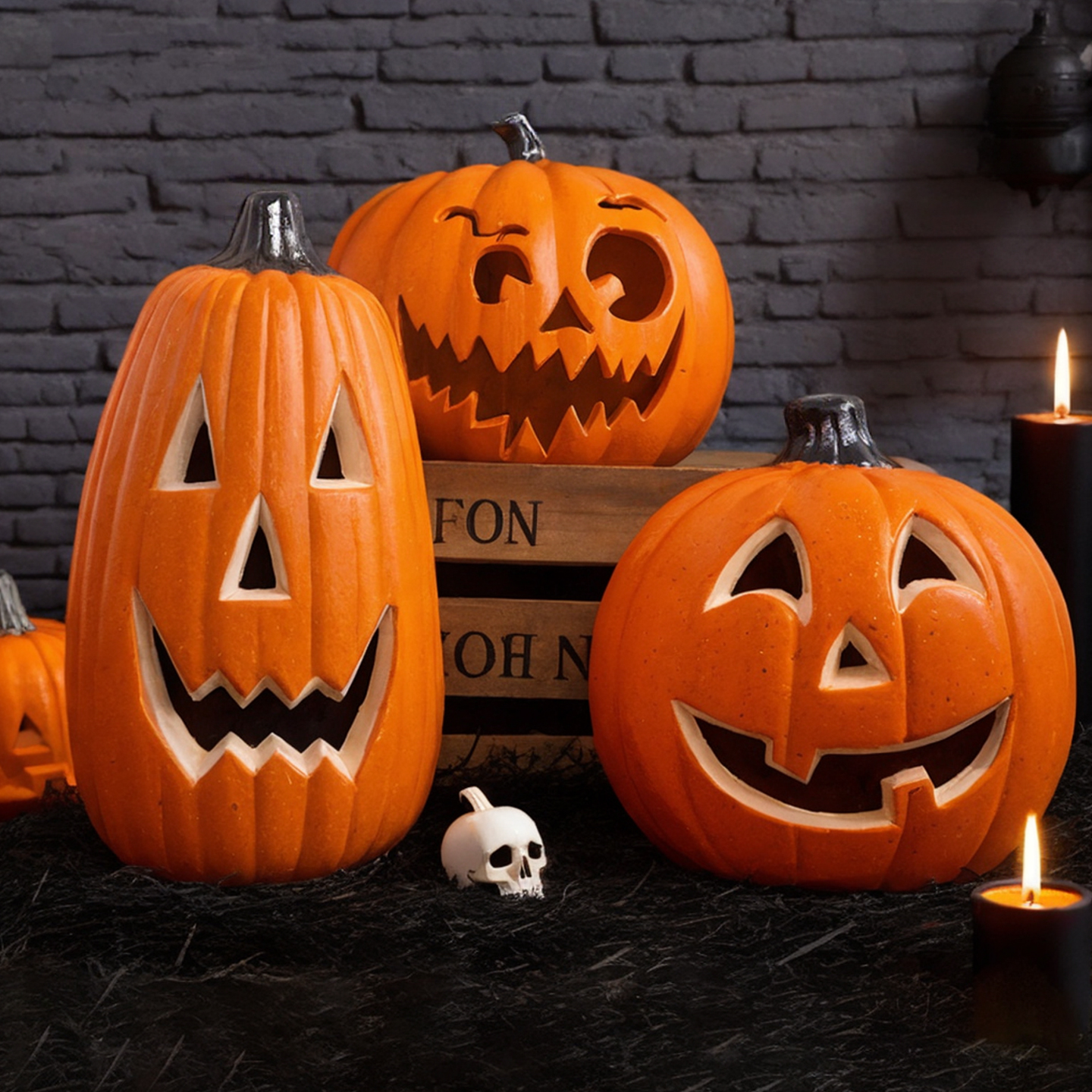 万圣节夜装饰南瓜灯笼店铺背景户外主题场景布置拍照道具装扮摆件