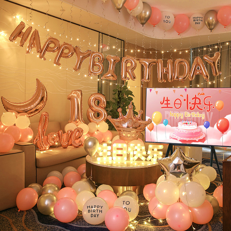 闺蜜生日快乐气球粉色派对18岁女孩场景布置背景墙网红成人装饰