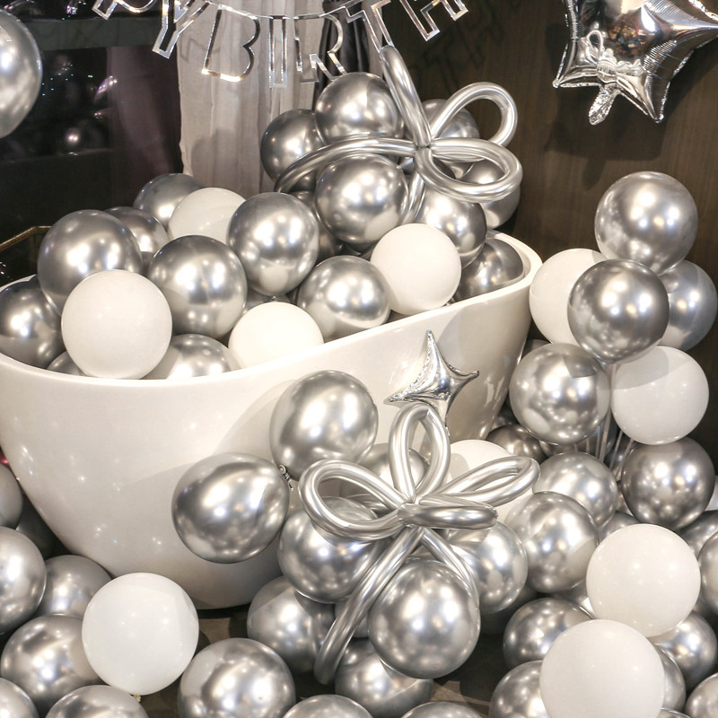 银色气球布置儿童生日周岁装饰高级感派对用品场景加厚安全无毒