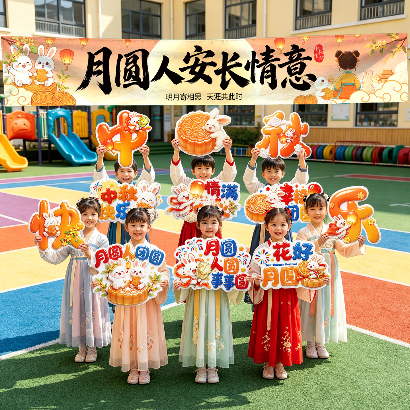 中秋节手举牌氛围拍照道具KT版
