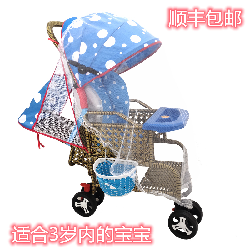 宝宝竹藤推车婴儿车小推车仿藤夏季清凉手工编织轻便藤椅手推车简