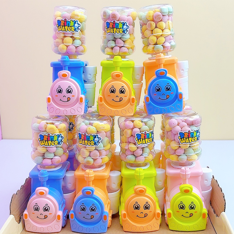 小火车饮水机果蔬味小馒头休闲零食按压出水火车头造型玩具糖批发