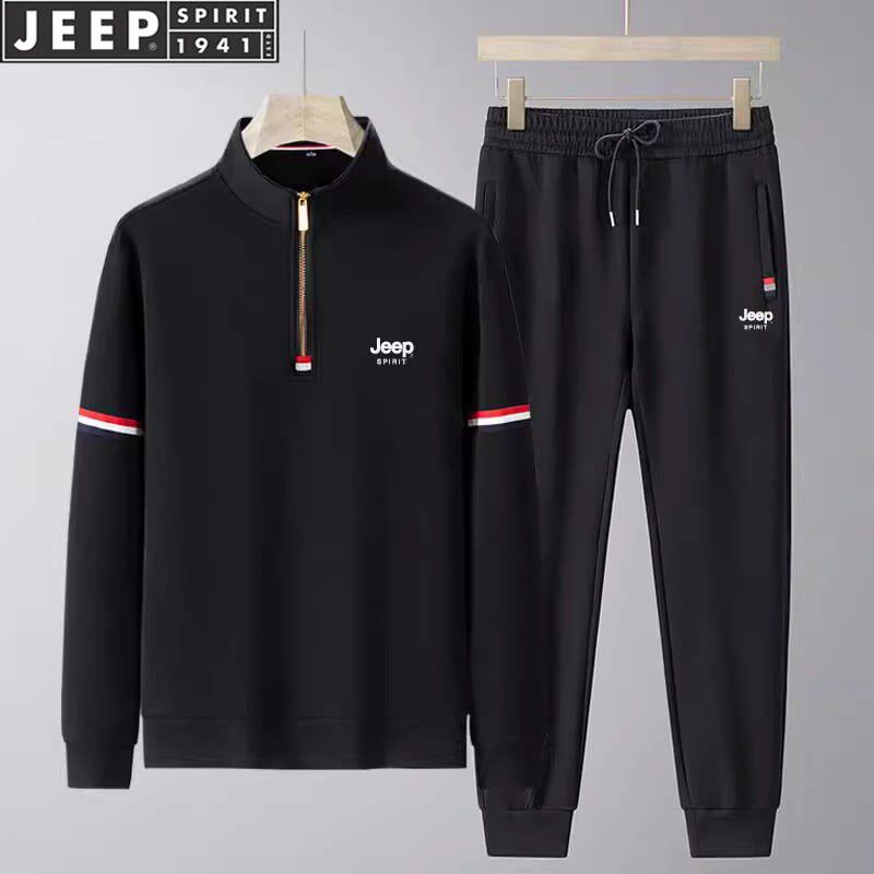 Jeep吉普2026新款秋冬半拉链中老年运动套装男士休闲跑步两件套装