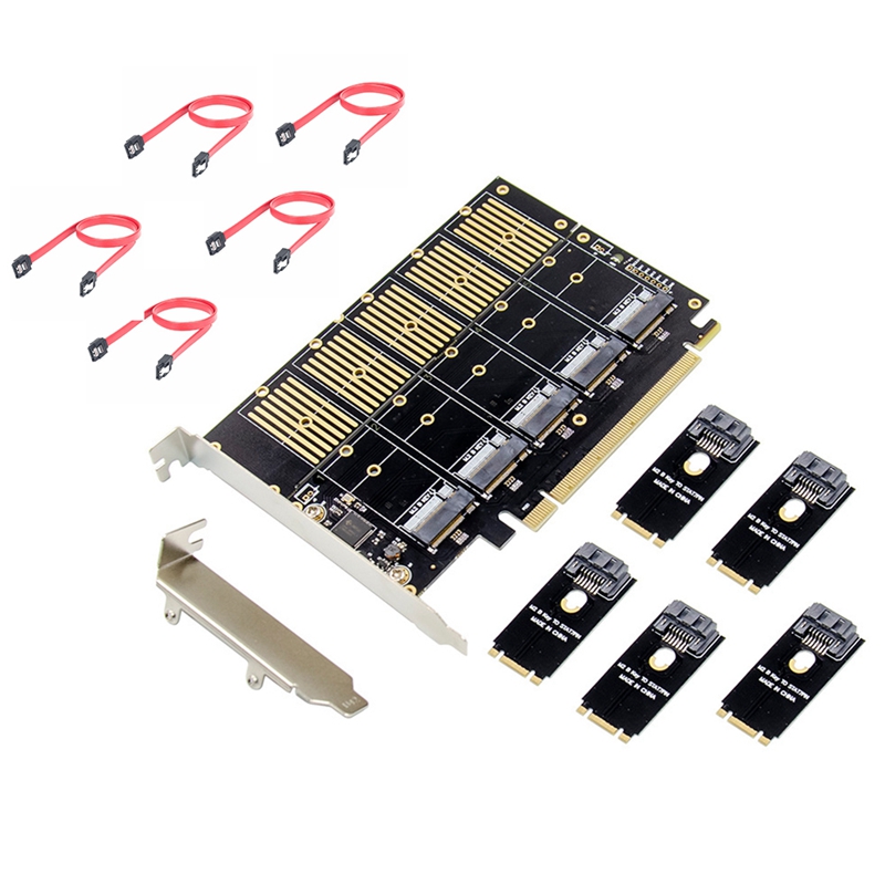 PCI-E 3.0 X16 JMB585 M.2 KEY B NGFF提升卡 4口SATA 3.0 扩展卡