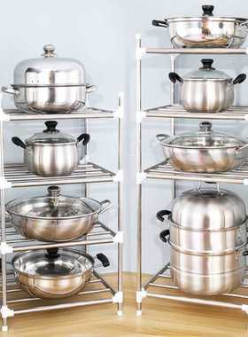 厨房置物架 加厚不锈钢多层锅架 落地置物架多用架厨房脸盆收纳架