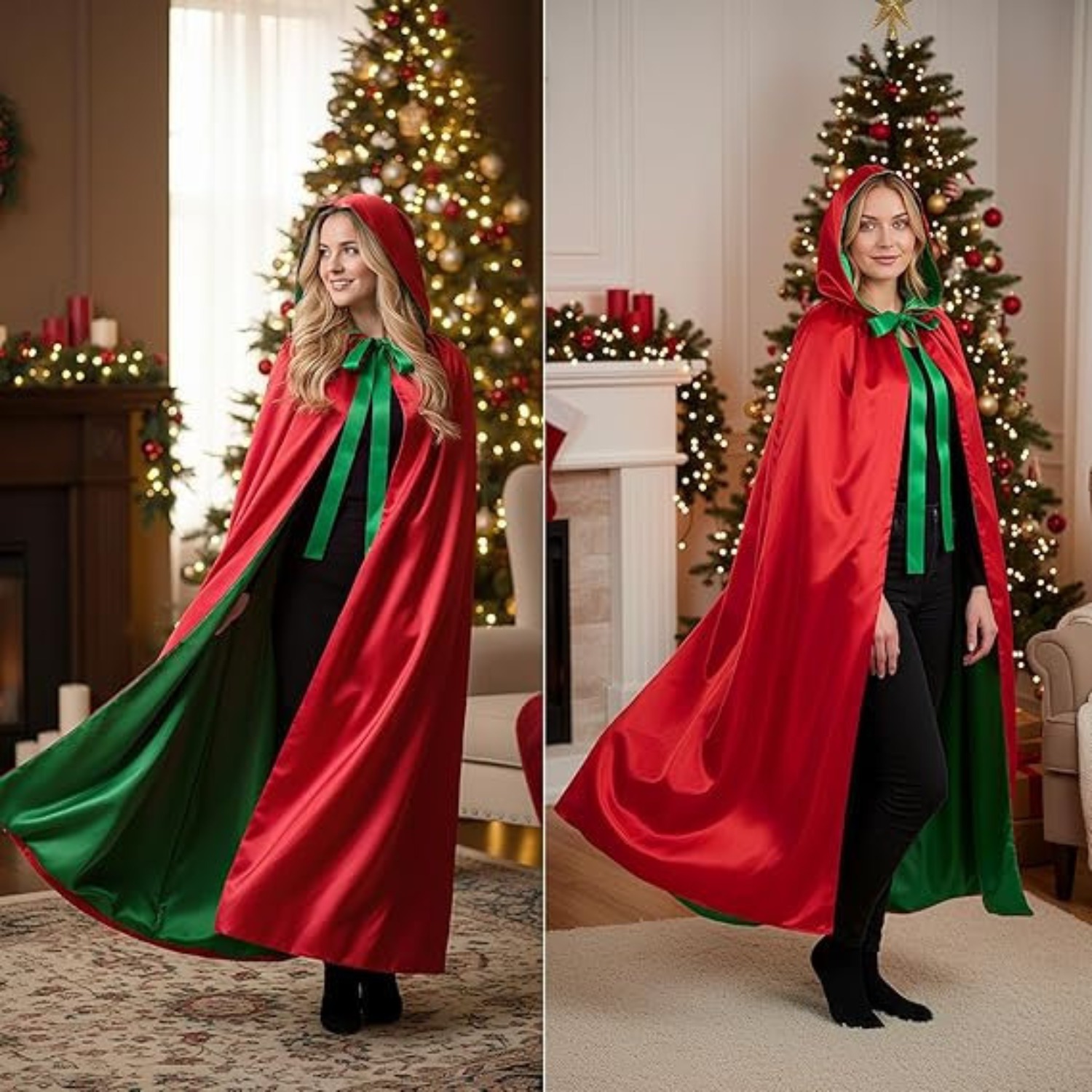 圣诞节斗篷连帽系带红色绿色披风双面可穿氛围感二次元动漫服装女