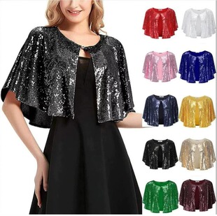 女士单层短款亮片披肩舞会新娘结婚礼服亮片披肩欧美风多色小坎肩